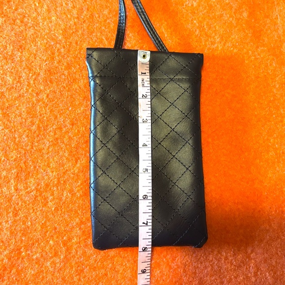 Black real leather topstitched diamond phone clutch bag made in Italy NWT - Picture 7 of 10
